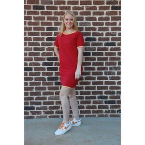 NWT Happy Sheep Burgundy & Yellow Knit Mini Dress Size Small